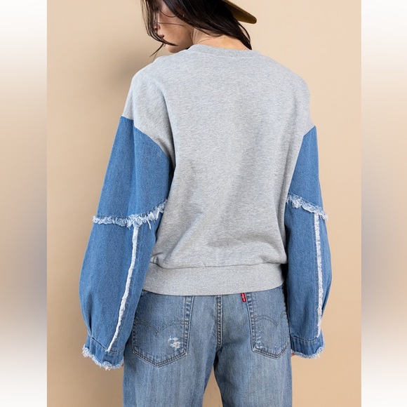 25 Contrast Denim With French Terry Sweatshirt - Picture 3 of 4